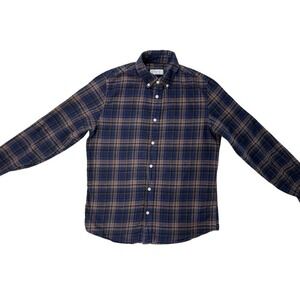 Cotton & Co. Women's Plaid Cotton Flannel Button Up Long Sleeve Blue Brown Small